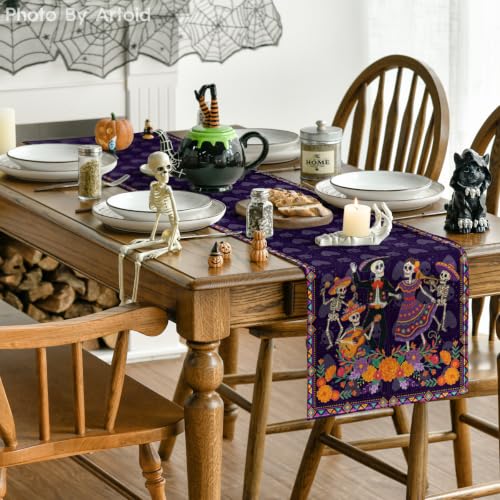 Mexican Sugar Skull Day of the Dead Table Runner - Colorful 13x72 Inch Home Decor