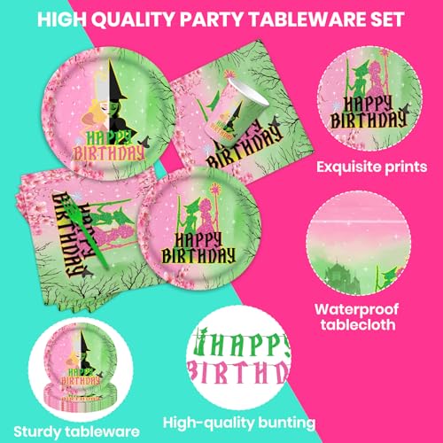 122Pcs Witch Party Supplies Pink and Green Birthday Decorations - Mixed Set
