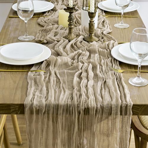 Nude Cheesecloth Table Runner 2 Pack - 10FT Boho Crinkled Gauze for Spring Easter Wedding