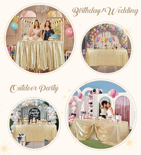 72X108 Light Gold Sequin Rectangle Tablecloth for Wedding Party Banquet