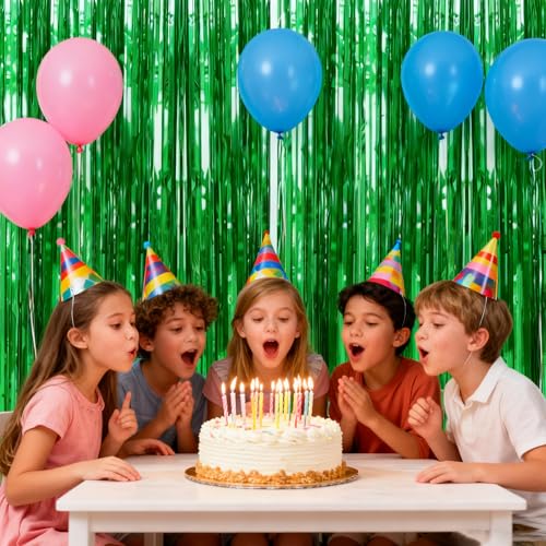 Green Rain Curtain Foil Fringe Backdrop for Party Decoration - 2 Pieces