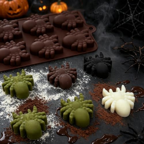 Halloween Chocolate & Candy Mold Set - Spider & Bat Silicone Molds, Brown Variation