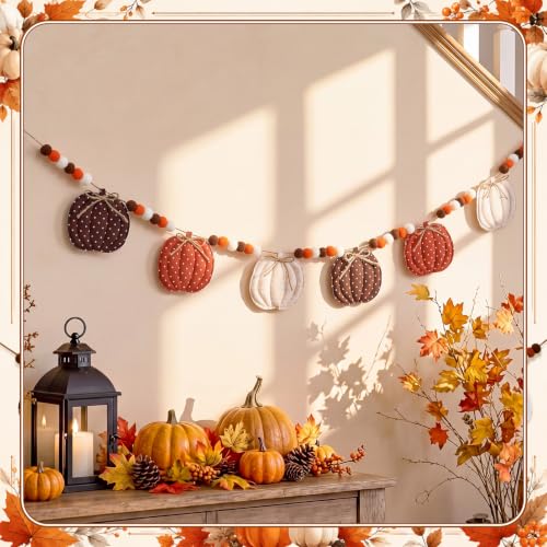 Polka Dot Pumpkin Garland - Fall 6.56ft Rustic Autumn Decor for Home - Polka Dot Pumpkin