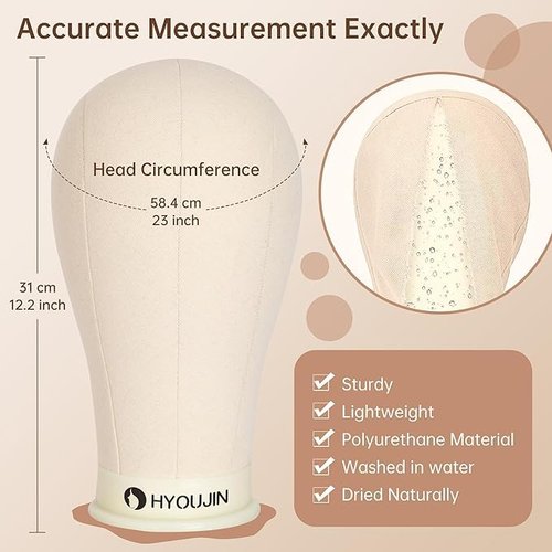 HYOUJIN Heavy Duty Wig Stand with Mannequin Head,Heavy Wig Stand Tripod Metal Adjustable Holder for Mannequin Head,Canvas Block Head with Wig Caps,T-PIN,C Needles,Clips,Carrying Bag, Rattail Comb(19.5"- 51.6")