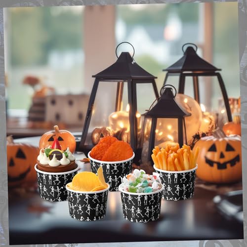 Disposable Skull Halloween Snack Cups 9 oz - Black and White Party Supplies