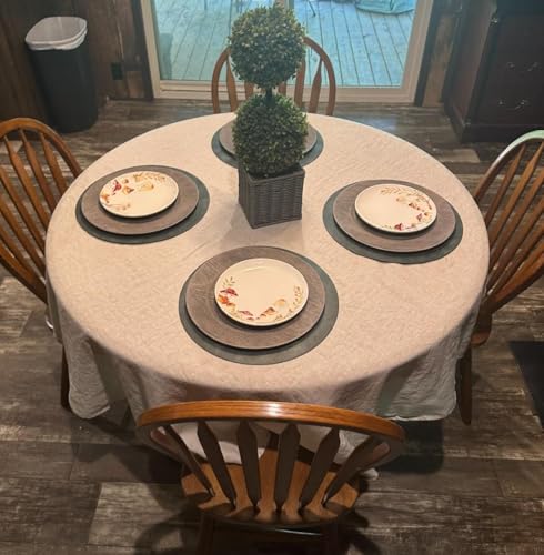 EVERLY 100% Pure Linen Round Tablecloth 70 Inch – Natural, Machine Washable, Decorative for Weddings & Events - Linen / 70"