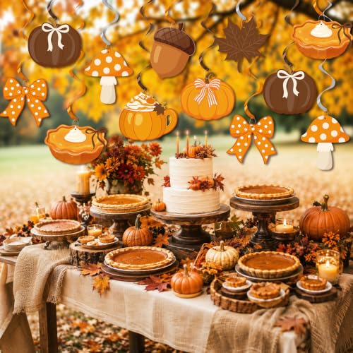 Fall Hanging Swirl Decorations with Pumpkins Maple Leaves & Bows - 20 Pcs