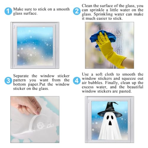 Halloween Ghost Window Clings - Extra Large 35.4 x 13.8 Inch Decals - Pack of 4 - Ghost, Witch Hat & Pumpkin Design - Reusable PVC for Home & Party Decor - Variation: Halloween