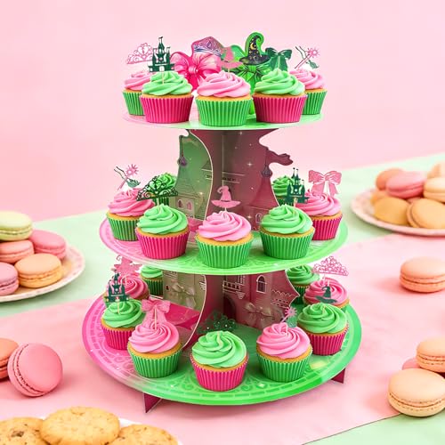 Halloween Cupcake Stand 3-Tier Witch-Themed Dessert Display with Toppers