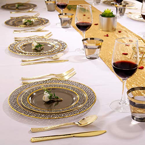 Clear Black Plastic Dinner Plate Set with Gold Silverware - 150PCS Variation