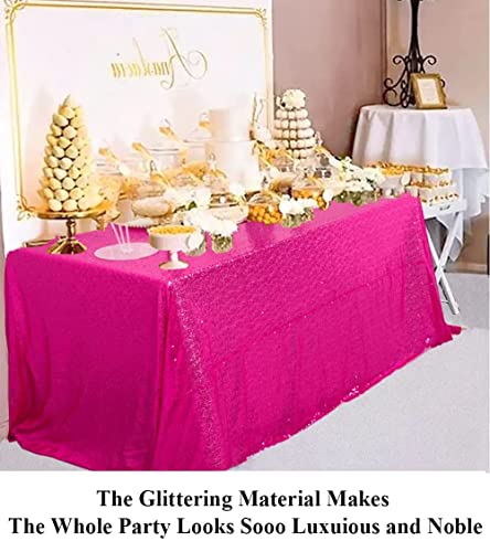 Hot Pink Rectangle Sequin Tablecloth 50x80 Inch for Party Wedding & Event Decor - Rustic Glitter Fabric