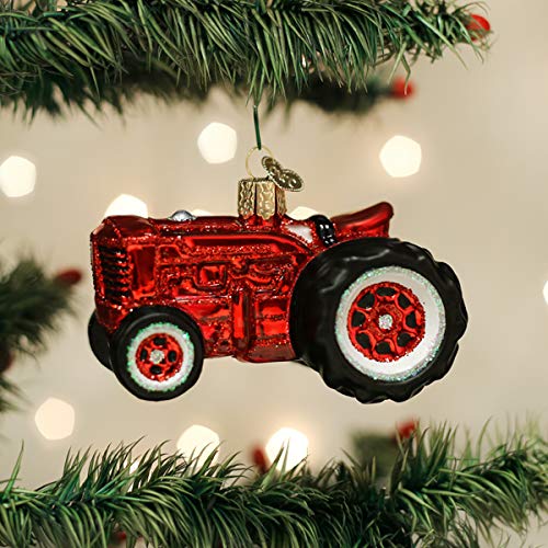 Farm Tractor Glass Christmas Ornament Handcrafted Holiday Decor