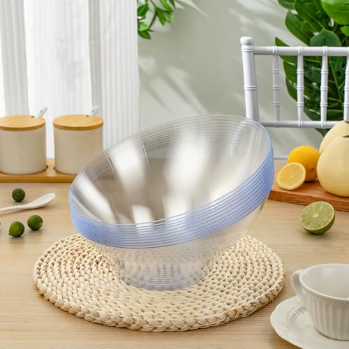 Clear Plastic Serving Bowls 54oz, 12 Pack - Angled Disposable Snack & Salad Bowls