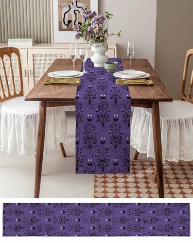 Halloween Haunted Mansion Burlap Table Runner 13x120 Inches for Party Decor