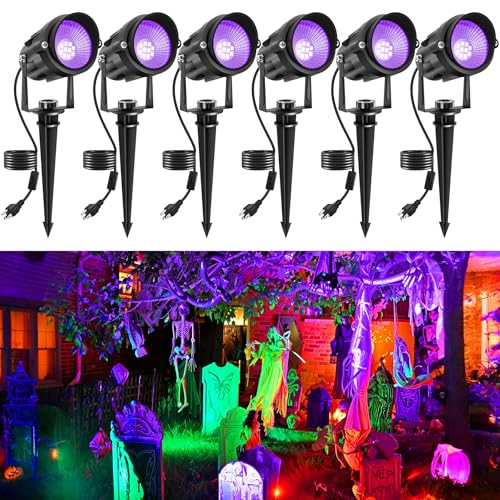 Outdoor Black Light Spotlight 6 Pack - Waterproof LED Landscape Lights for Glow Parties and Decoration