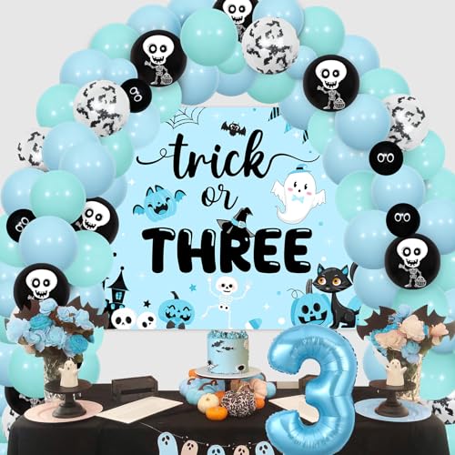Halloween 3rd Birthday Party Decorations Balloon Garland Kit with Number 3 Foil Balloon for Boy Trick or Treat