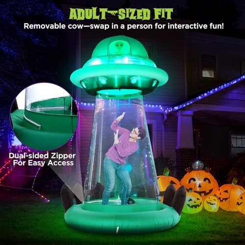 10 FT Halloween Inflatable UFO with Floating Cow - Alien Abduction Scene, Outdoor Decoration
