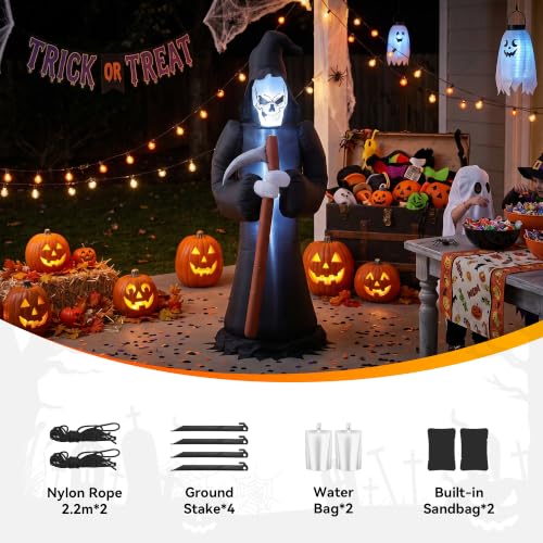 8FT Inflatable Grim Reaper with Scythe Halloween Yard Decor LED Lighted Outdoor Decoration