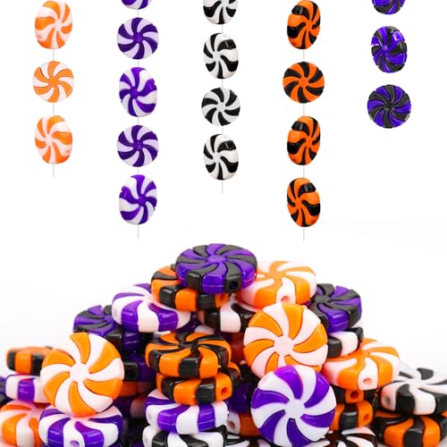 50PCS Halloween Peppermint Candy Ornaments - Plastic Hanging Decorations for Party & Tree