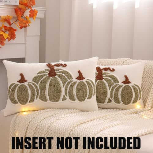 Halloween Fall Pillow Covers 12x20 Green Pumpkin Set of 2 - Autumn Decor