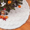 48 Inch Fall Tree Skirt Cream White Plush with 3D Pumpkins - Seasonal Decor