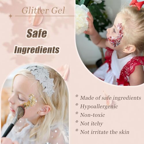 Chunky Face & Body Glitter Gel Set - Multi-Color Sequin Makeup for Festivals & Performances - White, Silver, Pink, Red, Green