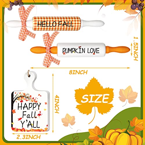 Fall Tiered Tray Decor Set - Mini Rolling Pins, Autumn Signs & Mug - Fall Style