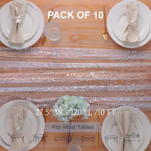 Ice Blue Silver Gauze Table Runner 10ft 10PCS Glitter Sheer Tulle for Weddings