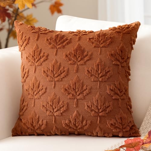 Artscope Rust Maple Leaf Fall Pillow Covers 16x16 Set of 2 Autumn Decor