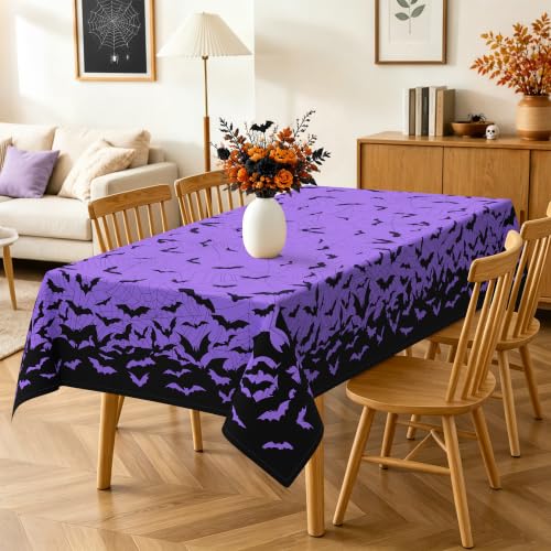 Halloween Bat Rectangle Tablecloth - 60 x 84 Inches - Web & Bat Pattern - Variation of THIS listing