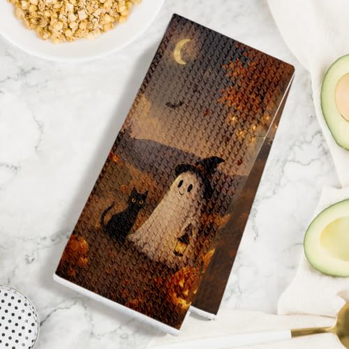 Ghost Cat Halloween Kitchen Towels - Pumpkin Hand Towels - Multi 1670