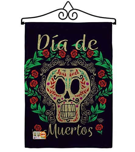 Dia de Muertos Skeleton Garden Flag Set with Wall Hanger - Fall Day of Dead Decor