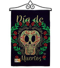 Dia de Muertos Skeleton Garden Flag Set with Wall Hanger - Fall Day of Dead Decor