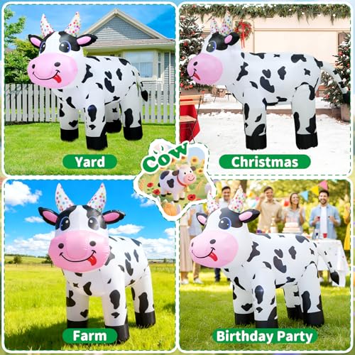 4FT Inflatable Farm Cow Decoration - White, Irregular Variation for Christmas & Parties