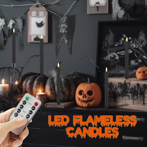 Black Flameless Taper Candles with Remote Control - Halloween Decor