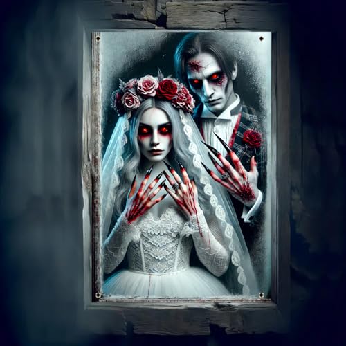 Halloween Ghost Couple Window Cover 31x47 Inch Polyester Decor - Spooky Halloween Window Decoration