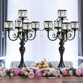 Crystal Candle Holder Set - Black 5-Arm with Square Crystal Bowl, 22-Inch Wedding Centerpiece - Variation of Square-Crystal Bowl / Black / 2
