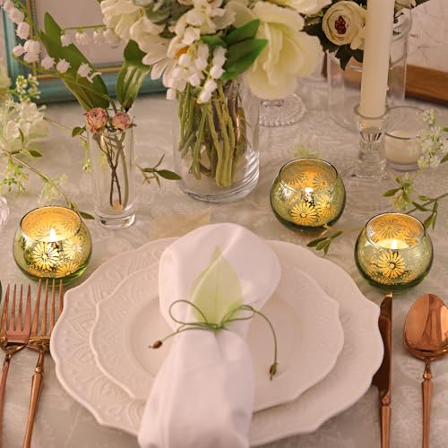 Green Mercury Glass Votive Candle Holders Set of 12 - Romantic Home Decor