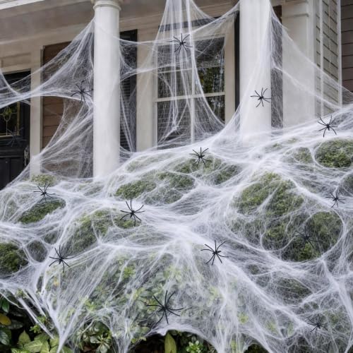 Halloween Spider Web Decorations Set with 120 Fake Spiders - 1400 sq ft