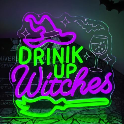 Drink Up Witches Halloween Neon Sign Wall Decor Dimmable LED Light