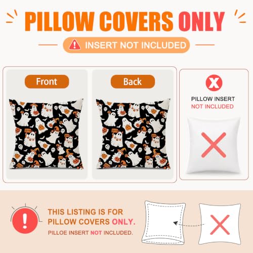 Halloween Ghost Pillow Covers - 20x20 Pack of 2, Playful Black Ghost Decor