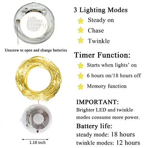 Battery Operated Fairy Lights with Timer - 20 LED Twinkle Firefly String Lights, 7.2ft Silvery Wire, Warm White, 15 Pack