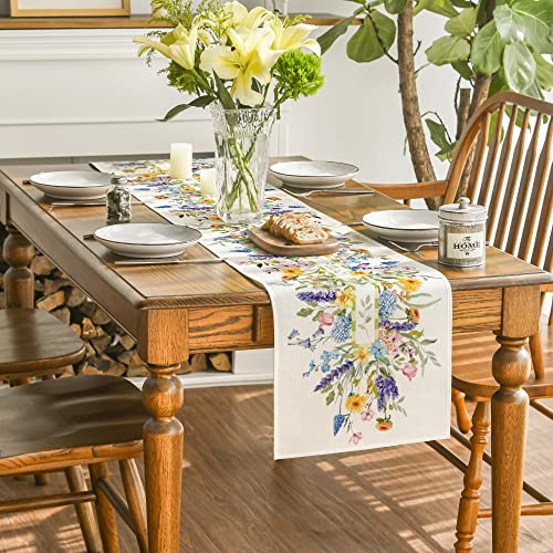 13x90 Inch Tulip Spring Table Runner Beige Seasonal Easter Kitchen Decor