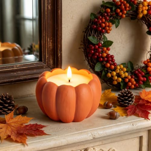 Terracotta Flameless Pumpkin Candle - Plaster Orange Fall Decor 2Pc