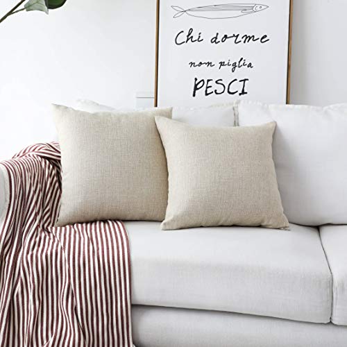 24x24 Inch Set of 2 Linen Pillow Shams - Light Beige European Cushion Covers