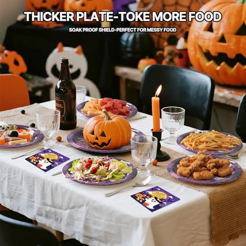 Halloween Paper Plates and Napkins Set - 50 Pieces, Festive Pumpkin & Ghost Design