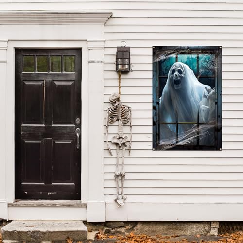 Halloween Ghost Window Door Cover Spooky Curtain for Haunted House Decor