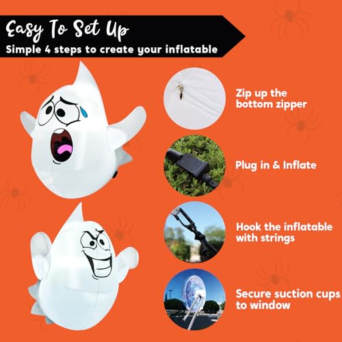 Halloween Inflatable Ghost Decoration with LEDs - Silly Ghost Variant, Outdoor & Window Decor