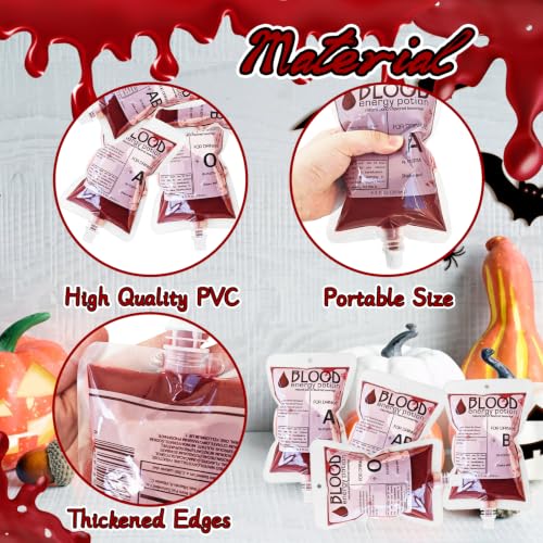 100 Pack Halloween Blood Bags for Drinks - Reusable Food Grade Drink Pouches with Funnel