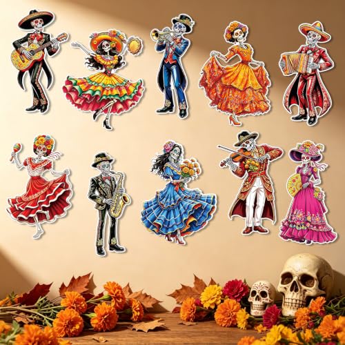 10Pcs Large Day of The Dead Skeleton Decorations Set - Halloween Altars & Parties